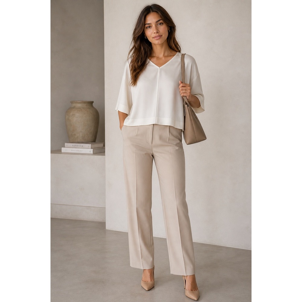 Everlane 100% Silk V-Neck Boxy Blouse Off White Size 0 Kimono Sleeve